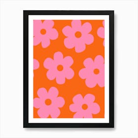 Pink And Orange Funky Groovy Flowers Art Print