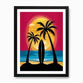 Surfboard At Sunset Art Print