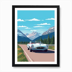 A Jaguar E Type Car In Icefields Parkway Flat Illustration 3 Art Print