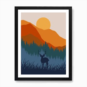 Deer In The Mountains 1 Art Print