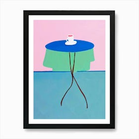 Café Table Art Print – Modern Abstract Coffee Cup Illustration in Blue and Pink Art Print