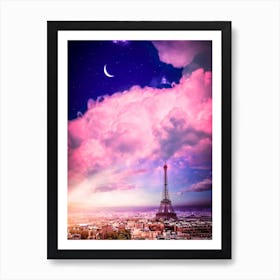 Paris Eiffel Tower And Pink Clouds Art Print