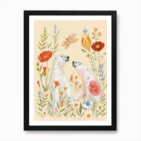 Folksy Floral Animal Drawing Polar Bear Art Print