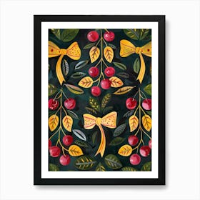 Cherries And Yellow Bows 2 Pattern Art Print