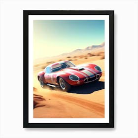 Red Sports Car In The Desert Retro Racing Car Art Print