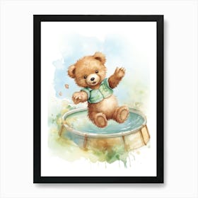 Trampoline Teddy Bear Painting Watercolour 3 Art Print