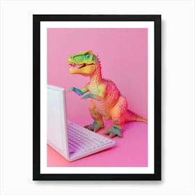 Pastel Toy Dinosaur On The Computer 1 Art Print