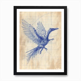 Archaeopteryx Dinosaur Blue Print Sketch 1 Art Print