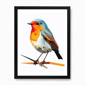 Colourful Geometric Bird European Robin 1 Art Print