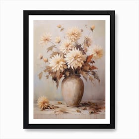 Dahlia, Autumn Fall Flowers Sitting In A White Vase, Farmhouse Style 1 Art Print