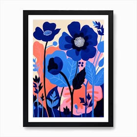 Blue Flower Illustration Poppy 1 Art Print