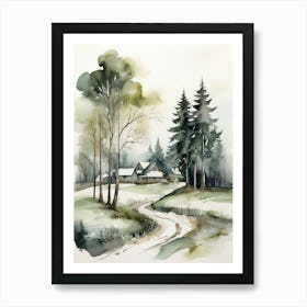 Watercolor Of A Winter Landscape 1 Art Print