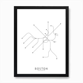 Boston Subway White Map Art Print