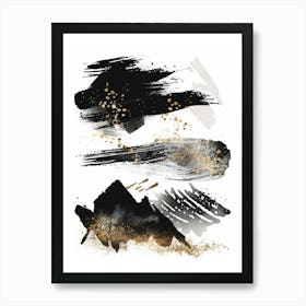 Black And Gold Brush Strokes 35 Art Print