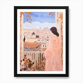 Valencia Spain 6 Vintage Pink Travel Illustration Art Print