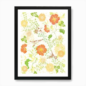 Hummingbirds And Flowers Art Print