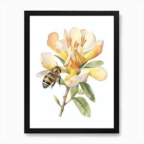 Beehive With Alstromeria Watercolour Illustration 2 Art Print