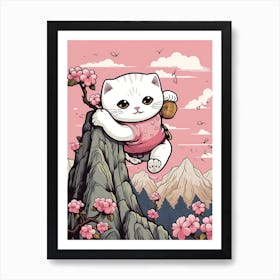 Kawaii Cat Drawings Rock Climbing 4 Art Print