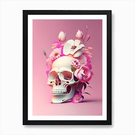 Skull With Surrealistic 1 Elements Pink Vintage Floral Art Print