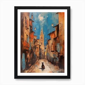 Painting Of Barcelona With A Cat In The Style Of Surrealism, Dali Style 3 Art Print