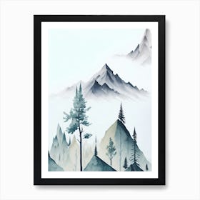 Mountain And Forest In Minimalist Watercolor Vertical Composition 64 Art Print