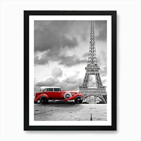 Car and Eiffel Tower Art Print