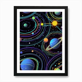 Default Neon Black Light Sgraffito Solar System 3d Illustratio 1 (8) Art Print