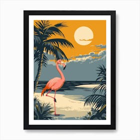 Greater Flamingo Flamingo Beach Bonaire Tropical Illustration 3 Art Print