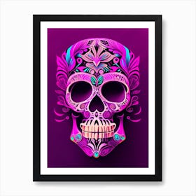 Skull With Psychedelic Patterns Pink Mexican Art Print