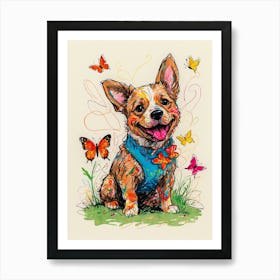 Corgi With Butterflies Art Print