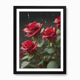 Red Roses At Rainy With Water Droplets Vertical Composition 56 Art Print