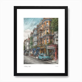 Notting Hill London Pencil Sketch 1 Watercolour Travel Poster Art Print