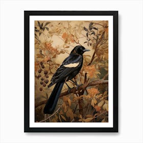 Dark And Moody Botanical Magpie 2 Art Print