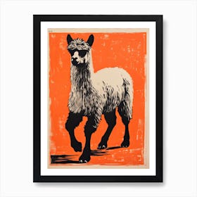 Alpaca, Woodblock Animal Drawing 4 Art Print