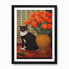 Anthurium With A Cat 3 Pointillism Style Art Print