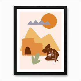 Egyptian Woman. Woman and Desert - boho travel pastel vector minimalist Art Print