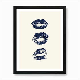 Kiss Lips Navy Blue Art Print