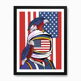 Astronaut With Eagles Art Print