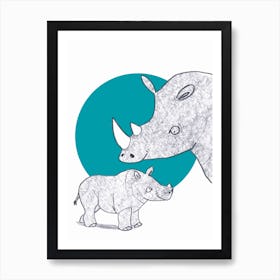 Rhino And Baby Art Print