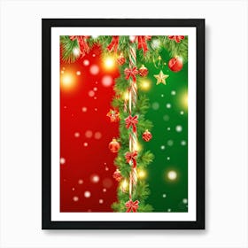 Festive Christmas Background Embracing Warm Hues Of Red And Green Cascading With Gold Tinsel Ornam (4) Affiche