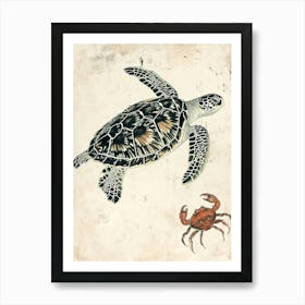Vintage Sea Turtle & Crab Illustration 1 Art Print