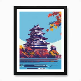 Hiroshima Castle Colourful Illustration Art Print