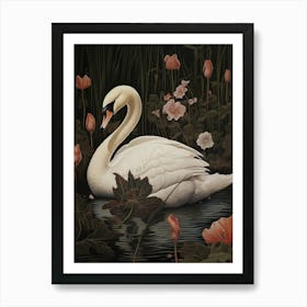 Dark And Moody Botanical Swan 3 Art Print