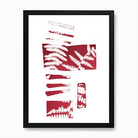 Abstract Red Fern Leaves Art Print