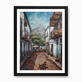 Painting Of Cape Town With A Cat In The Style Of Renaissance, Da Vinci 1 Art Print