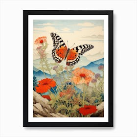 Butterflies With Wild Flower Japanese Style Painting 2 Art Print