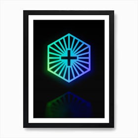 Neon Blue and Green Abstract Geometric Glyph on Black n.0066 Art Print