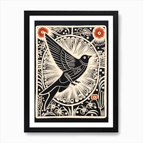 B&W Bird Linocut Swallow 3 Art Print