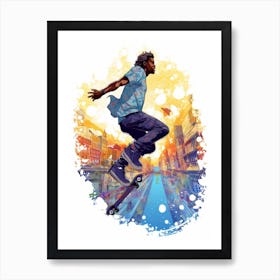 Skateboarding In Paris, France Gradient Illustration 2 Art Print