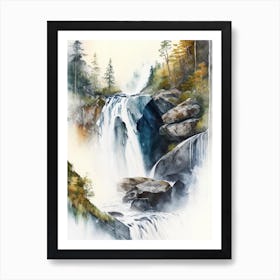 Stalheimskleiva Waterfall, Norway Water Colour  (2) Art Print